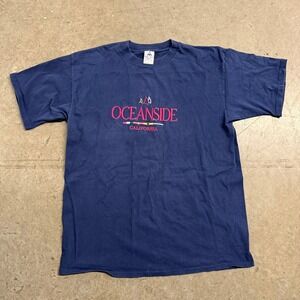 Vintage H.L. Miller Oceanside California Embroidered T-Shirt Navy Blue XL USA